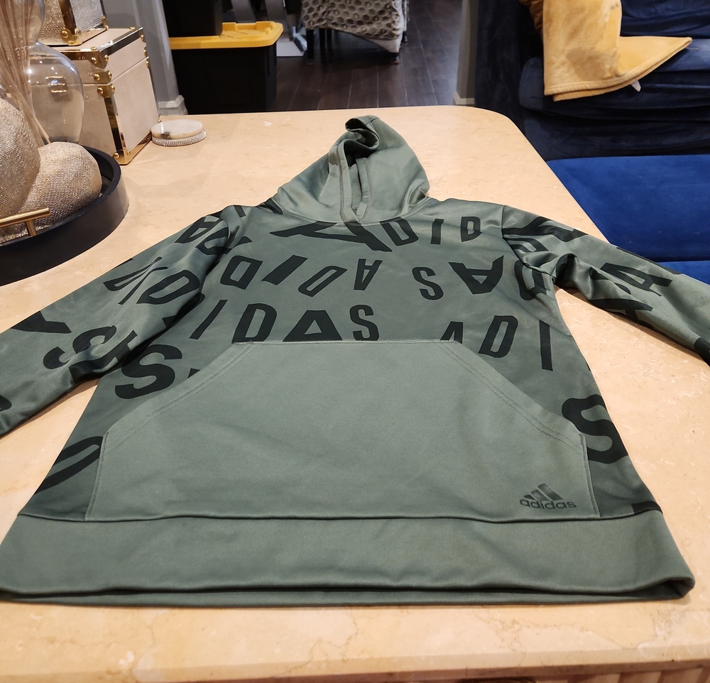 adidas Green Logo-Print Pullover Hoodie